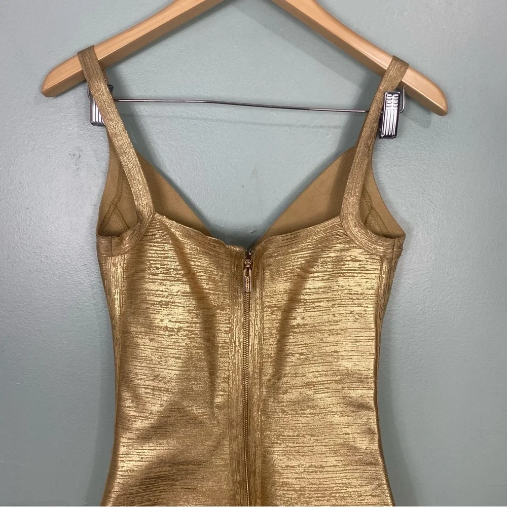 House Of CB Ornela Bodycon Mini Dress Sexy Gold Sz Small - Picture 8 of 8
